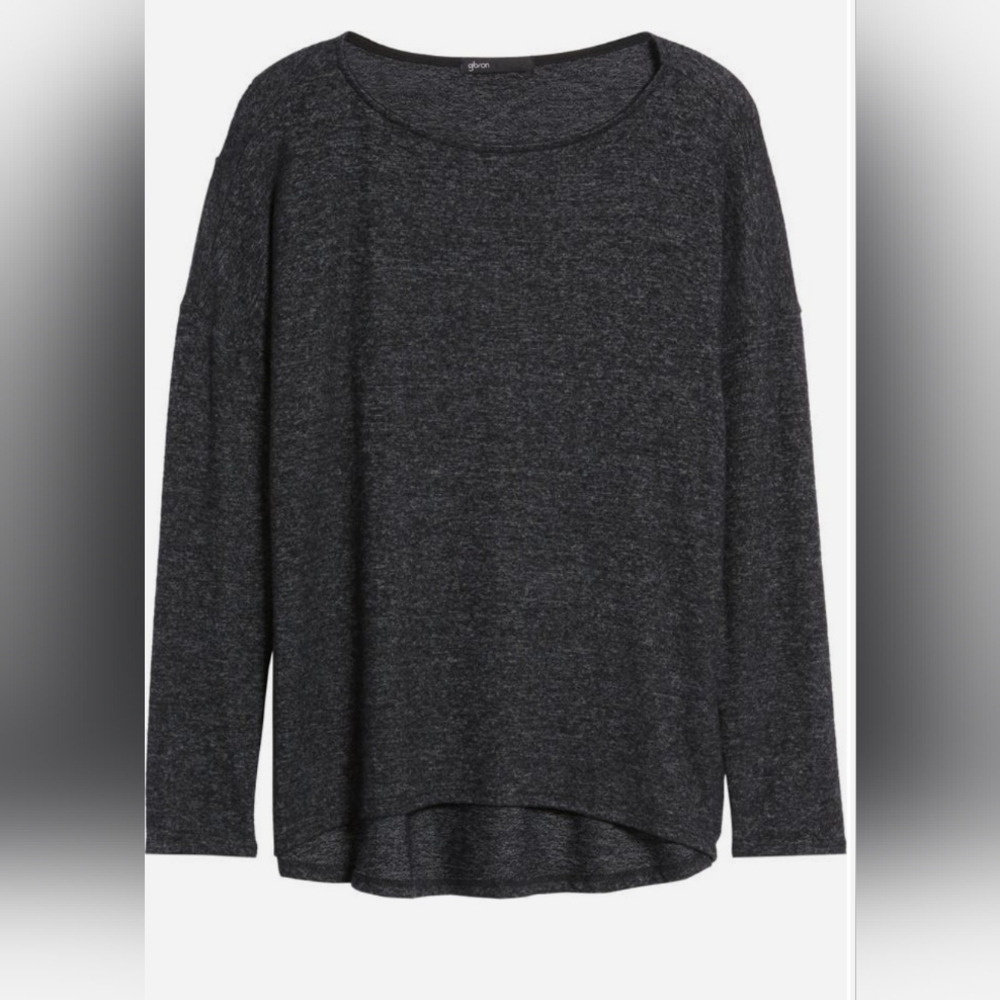 Gibson Cozy Ballet Neck High Low Pullover Top Heather Black Size XL